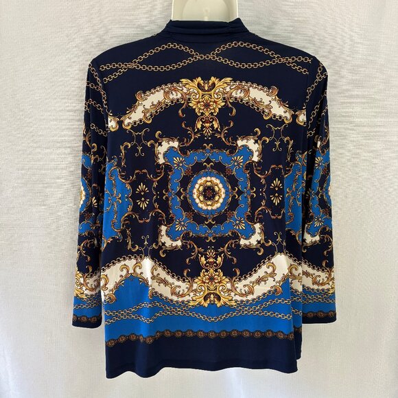 SUSAN GRAVER Baroque Print Liquid Knit Ruched Turtleneck Top - Picture 2 of 5